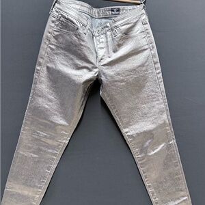 NWOT. AG Adriano Goldschmied Shimmering Silver Skinny Jeans